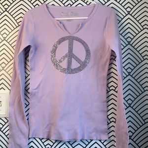 Lavender peace sign thermal crystal embellished shirt y2k 2000s fairy grunge